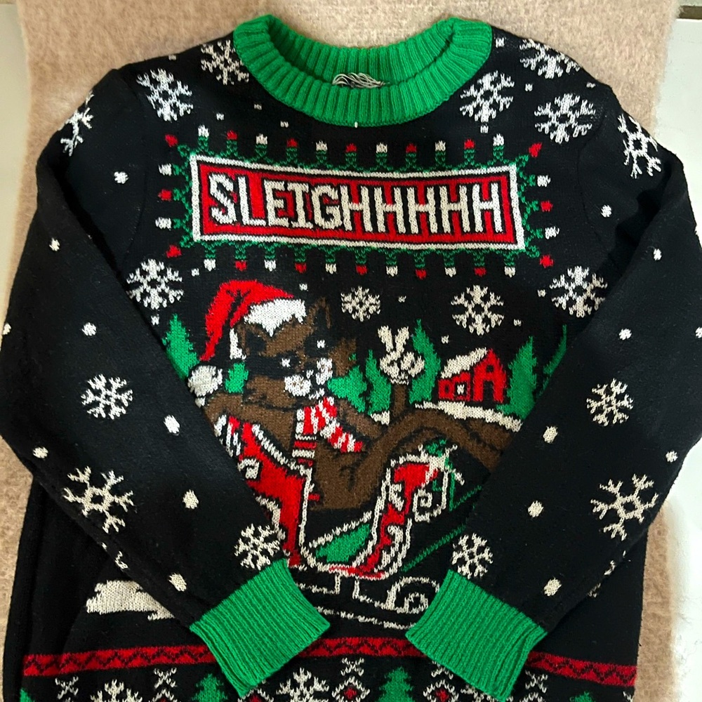 Ugly Christmas sweater Sleigh Cat size small 7/8 in great condition